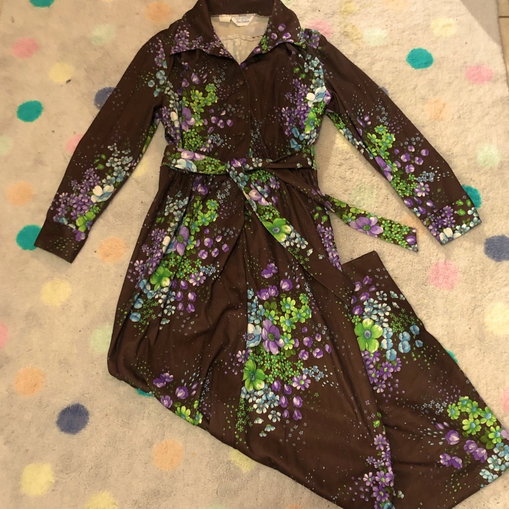 Vintage 70s Sears Fashions Polyester Flower Dress
